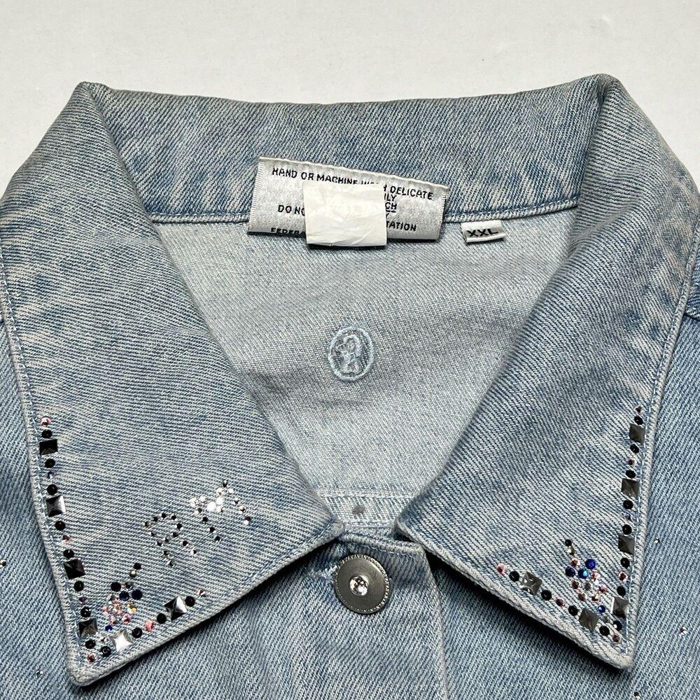 Vintage 90's Y2K Christine Alexander Denim Bling Jacket Women's 2XL Light Wash - Picture 5 of 11